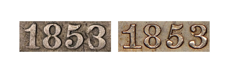 Counterfeit Detection: Altered 1853/53 No Arrows Quarter